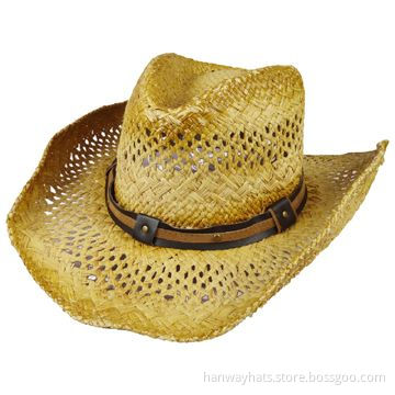 2012 Hot Sale Fashionable Hand Woven Purple Raffia Straw Cowboy Hat with Leather Band